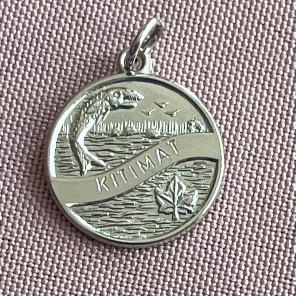 KITIMAT Sterling Silver Charm or Necklace Pendant. Vintage Canadiana Fishing